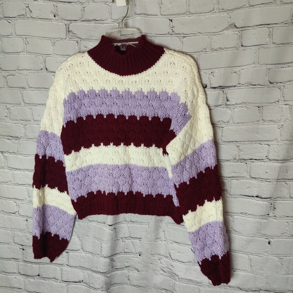 BB Dakota Steve Madden Chunky Knit Mock Neck Striped Sweater NWT Size Small - Picture 1 of 4